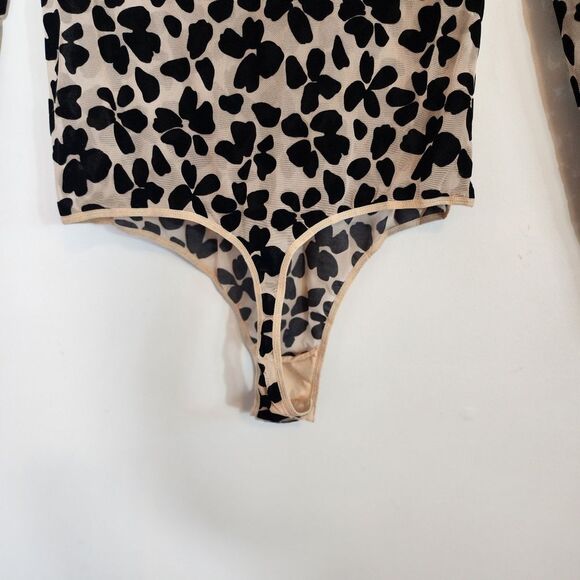 Victoria's Secret Floral Velvet Appliqué Stretch Sheer Sexy Bodysuit Size Large - Picture 9 of 10